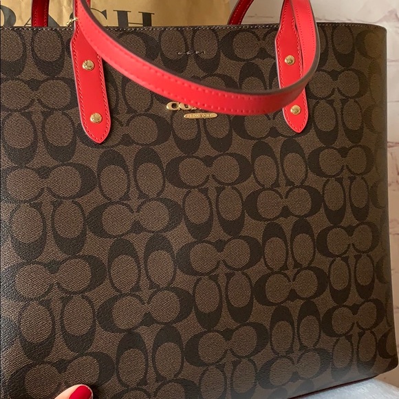 NWT coach signature town tote BROWN/red - Picture 8 of 8